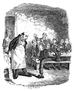 A drawing of "Oliver Twist" by George Cruikshank.