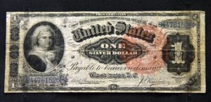 Silver dollar certificate banknote from 1886.